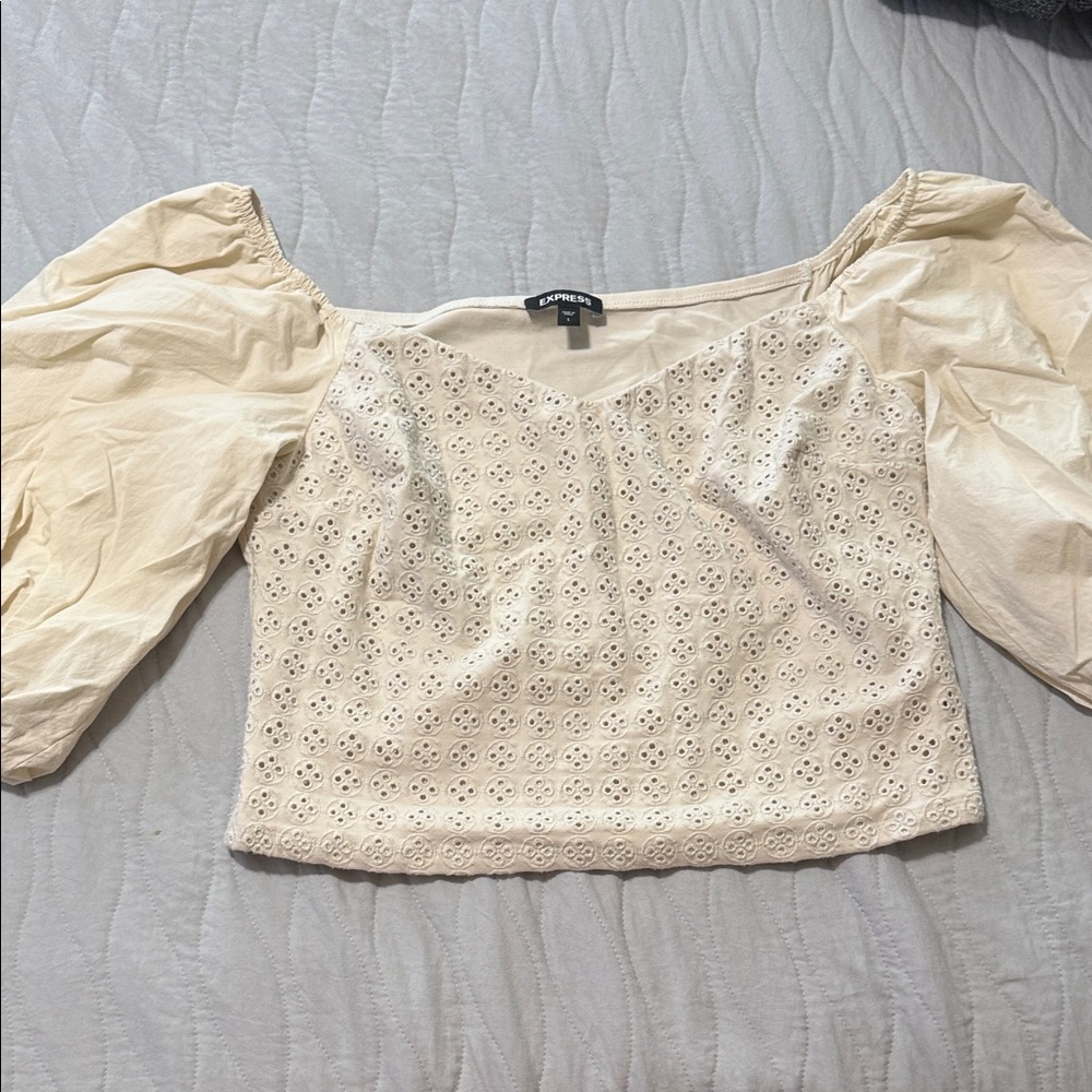Express Cream Eyelet Puff Sleeve Blouse